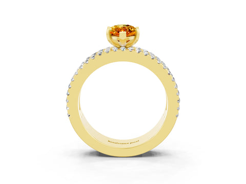 Yellow gold Marquise Cut Citrine Solitaire Ring with Pavé and Channel Set Band_3