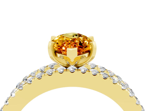 Yellow gold Marquise Cut Citrine Solitaire Ring with Pavé and Channel Set Band_4