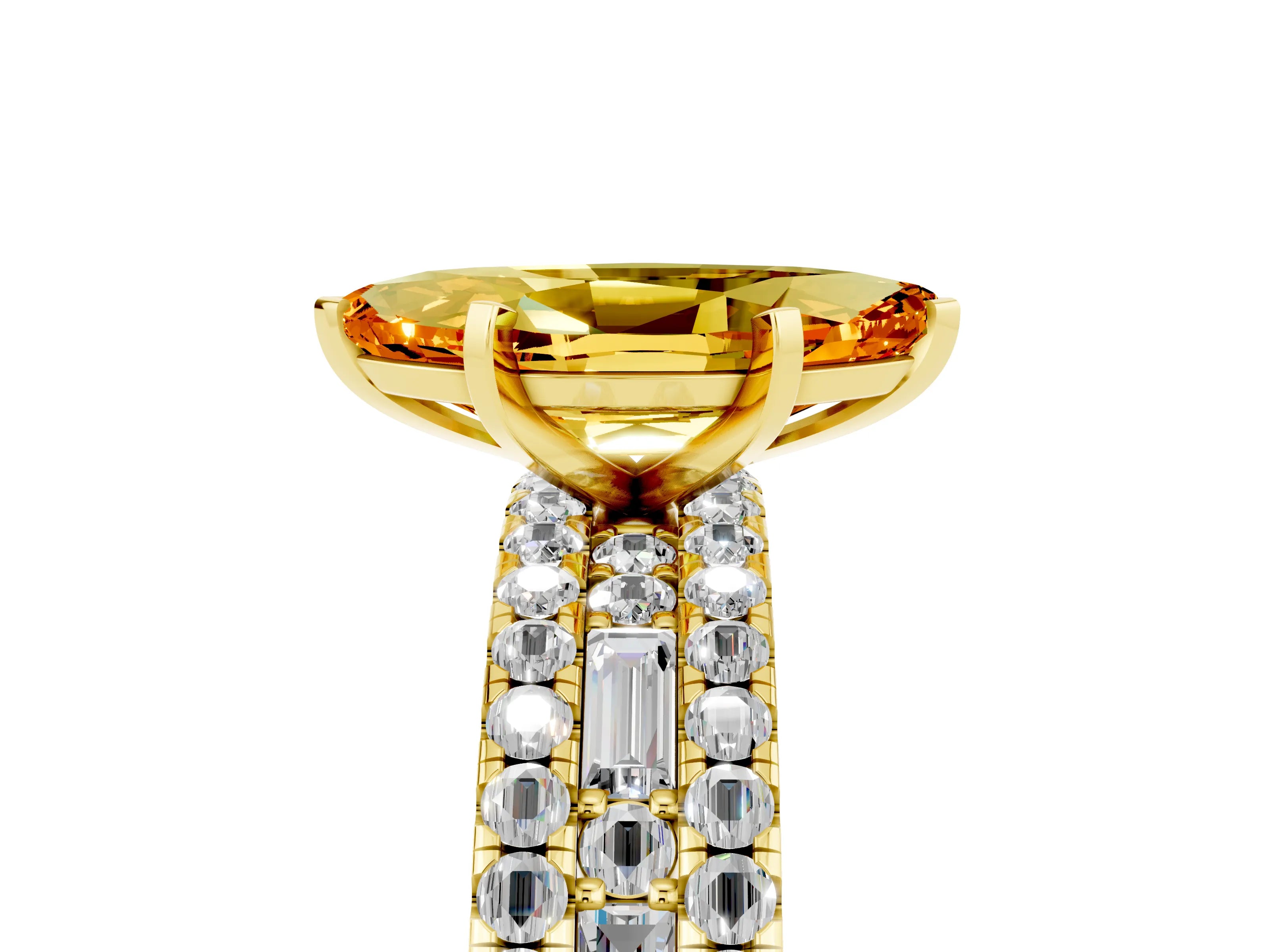 Yellow gold Marquise Cut Citrine Solitaire Ring with Pavé and Channel Set Band_5