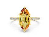 Yellow gold Marquise Cut Citrine Solitaire Ring with Pave Band and Four Prong Setting_24