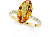 Yellow gold Marquise Cut Citrine Solitaire Ring with Pave Band and Four Prong Setting_25