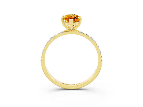 Yellow gold Marquise Cut Citrine Solitaire Ring with Pave Band and Four Prong Setting_27