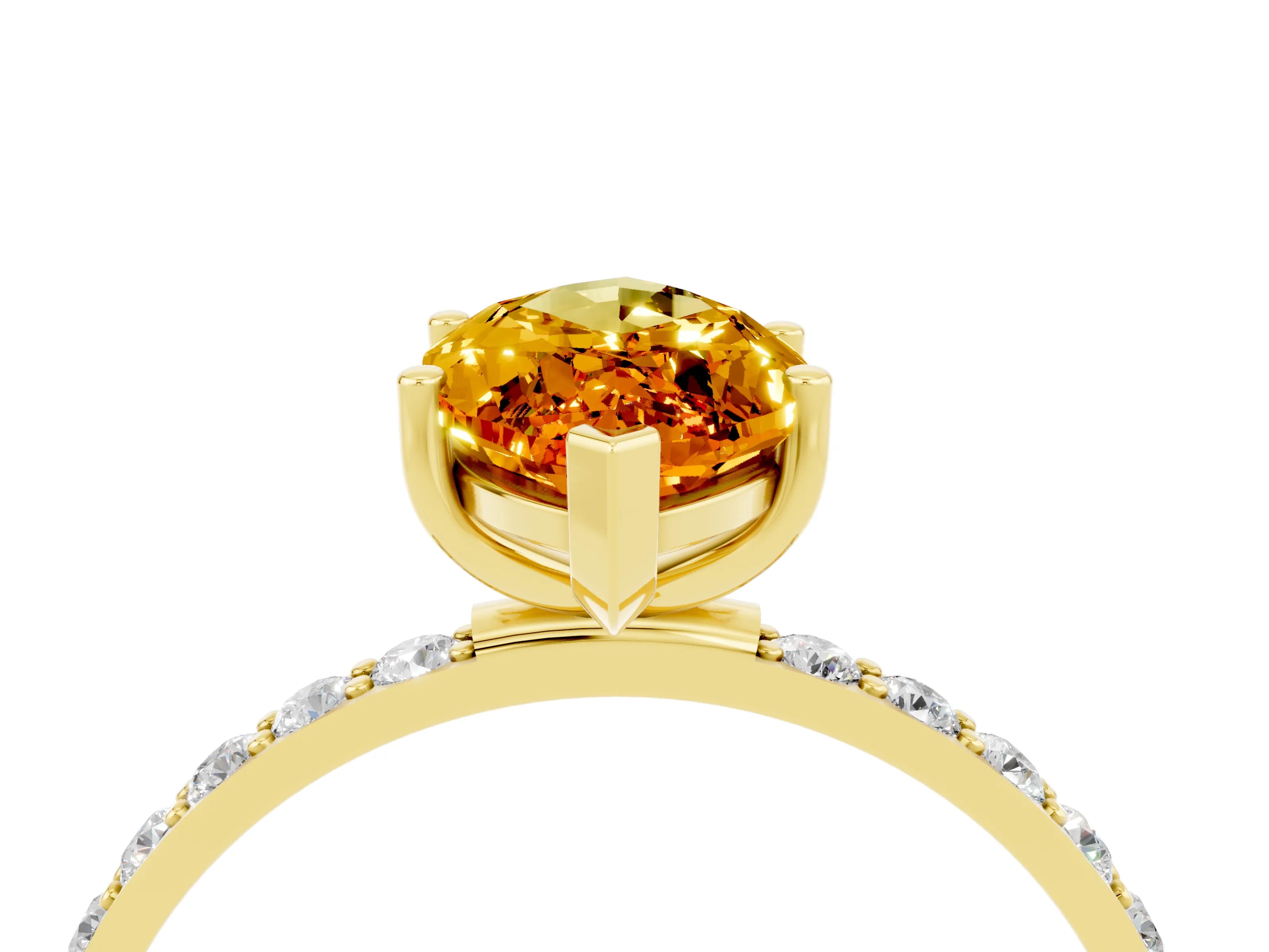 Yellow gold Marquise Cut Citrine Solitaire Ring with Pave Band and Four Prong Setting_28