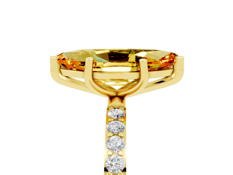 Yellow gold Marquise Cut Citrine Solitaire Ring with Pave Band and Four Prong Setting_29