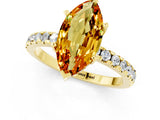 Yellow gold Marquise Cut Citrine Solitaire Ring with Round  Pavé Band and Four-Prong Setting_37