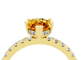 Yellow gold Marquise Cut Citrine Solitaire Ring with Round  Pavé Band and Four-Prong Setting_40