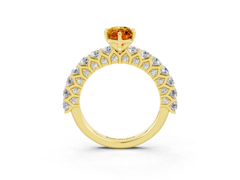 Yellow gold Marquise Cut Citrine Solitaire Ring with Shared Prong Pavé Band and Four-Prong Setting_3