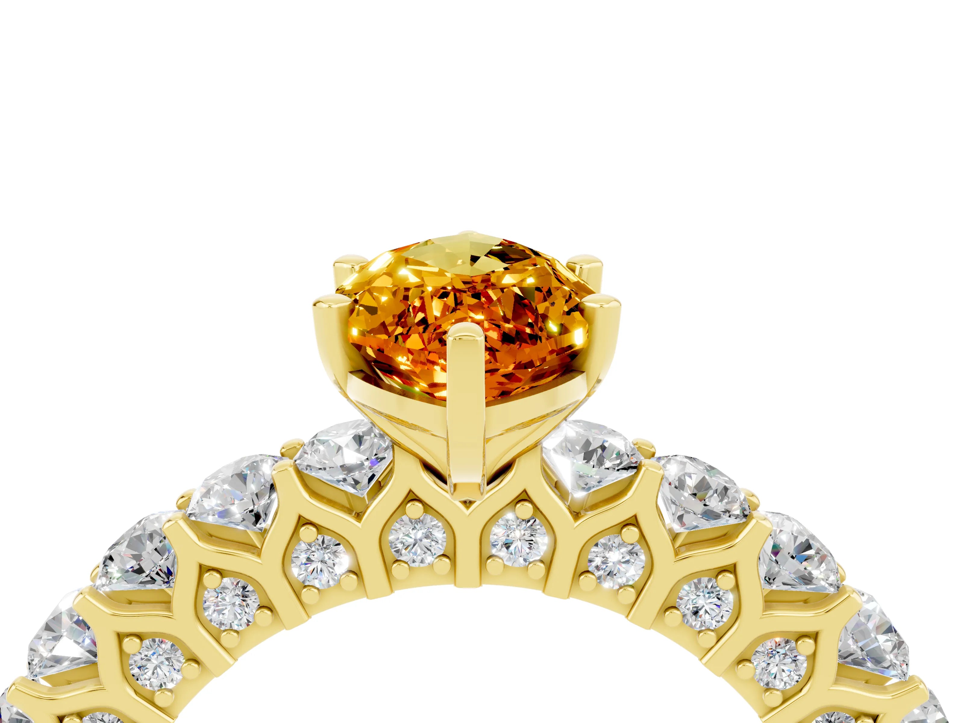 Yellow gold Marquise Cut Citrine Solitaire Ring with Shared Prong Pavé Band and Four-Prong Setting_4