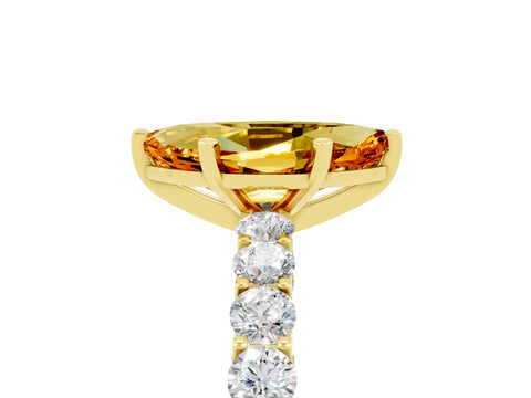 Yellow gold Marquise Cut Citrine Solitaire Ring with Shared Prong Pavé Band and Four-Prong Setting_5