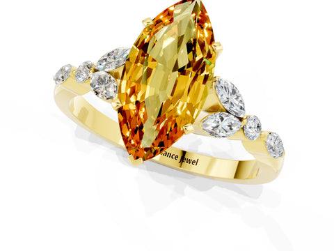 Yellow gold Marquise Cut Citrine Solitaire Ring with Side Stones and Four-Prong Setting_13