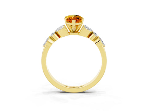 Yellow gold Marquise Cut Citrine Solitaire Ring with Side Stones and Four-Prong Setting_15
