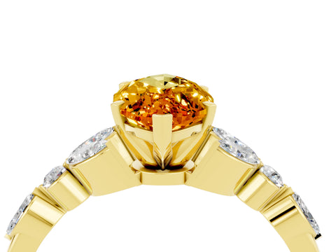 Yellow gold Marquise Cut Citrine Solitaire Ring with Side Stones and Four-Prong Setting_16