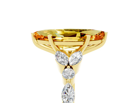 Yellow gold Marquise Cut Citrine Solitaire Ring with Side Stones and Four-Prong Setting_17
