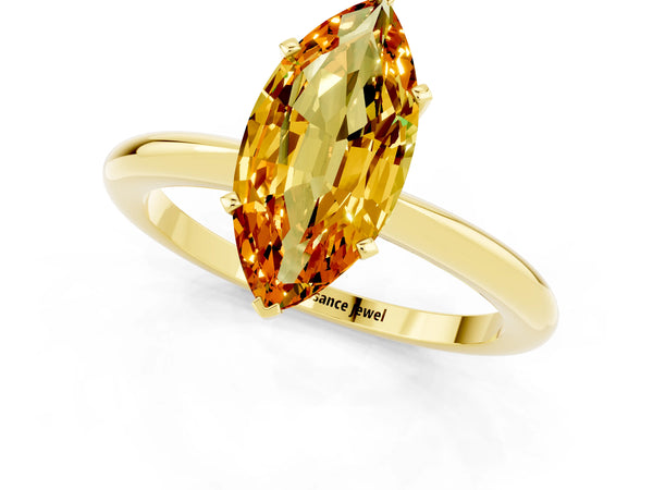 Yellow gold Marquise Cut Citrine Solitaire Ring with Six-Prong Setting and Classic Band