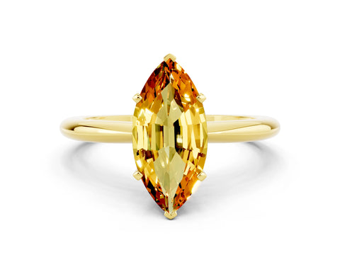 Yellow gold Marquise Cut Citrine Solitaire Ring with Six-Prong Setting and Classic Band