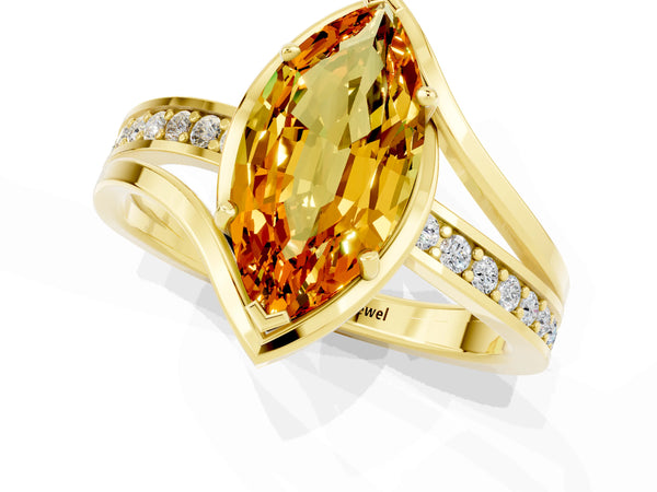Yellow gold Marquise Cut Citrine Solitaire Ring with Split Shank and Prong Setting