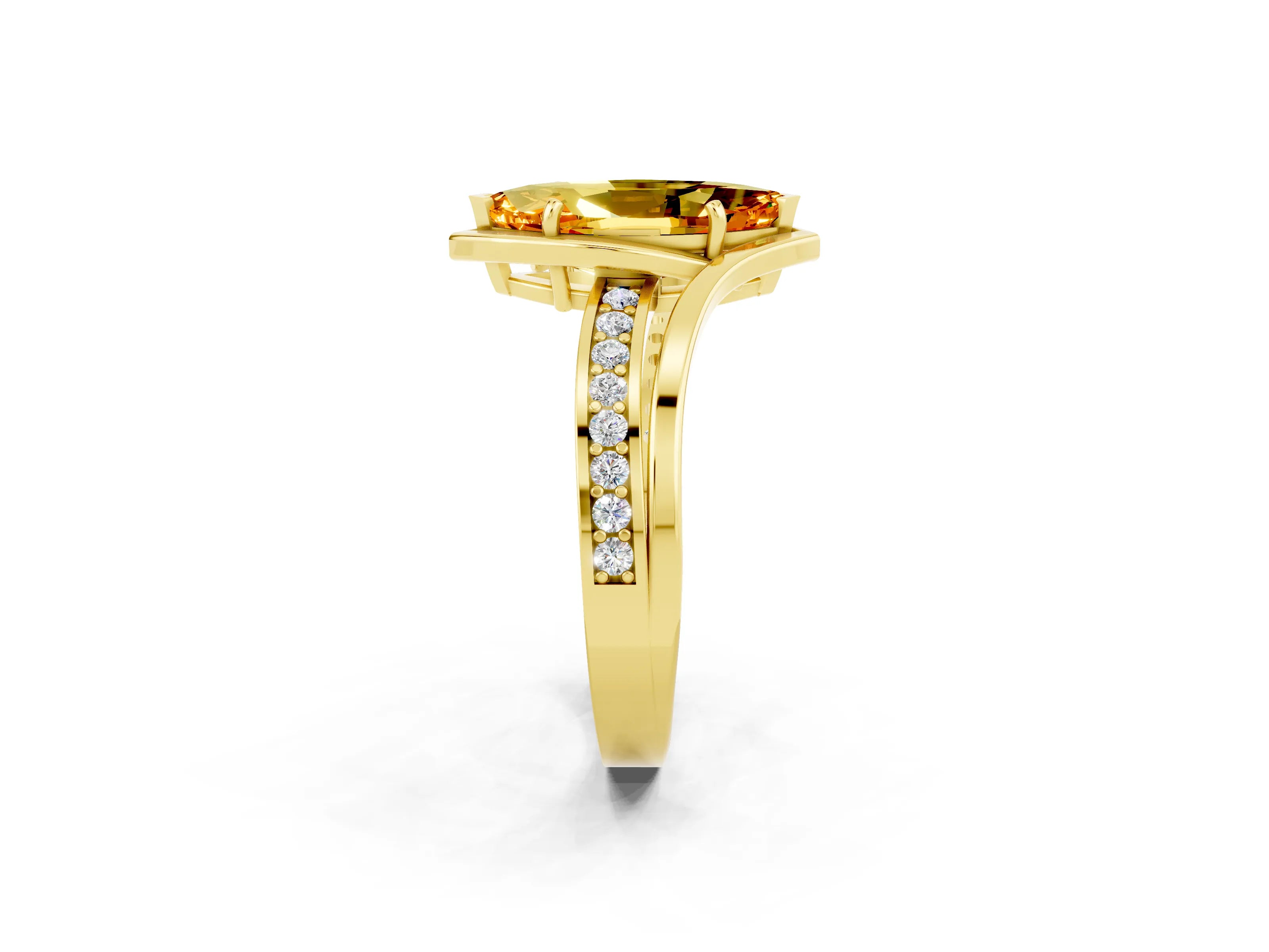 Yellow gold Marquise Cut Citrine Solitaire Ring with Split Shank and Prong Setting_2