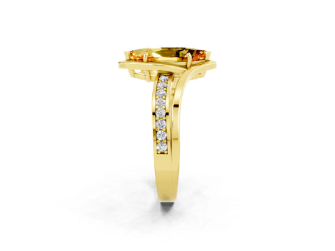 Yellow gold Marquise Cut Citrine Solitaire Ring with Split Shank and Prong Setting_2