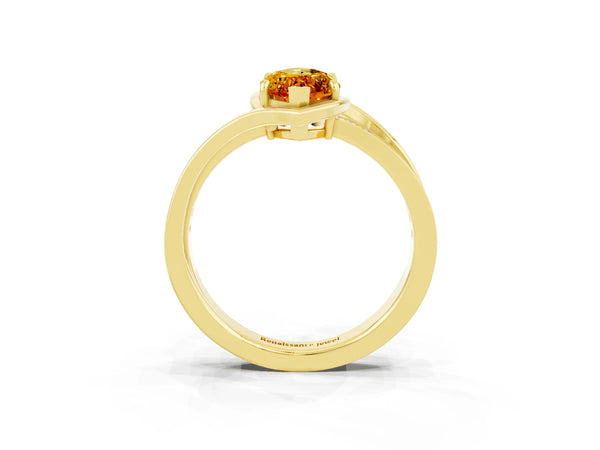 Yellow gold Marquise Cut Citrine Solitaire Ring with Split Shank and Prong Setting