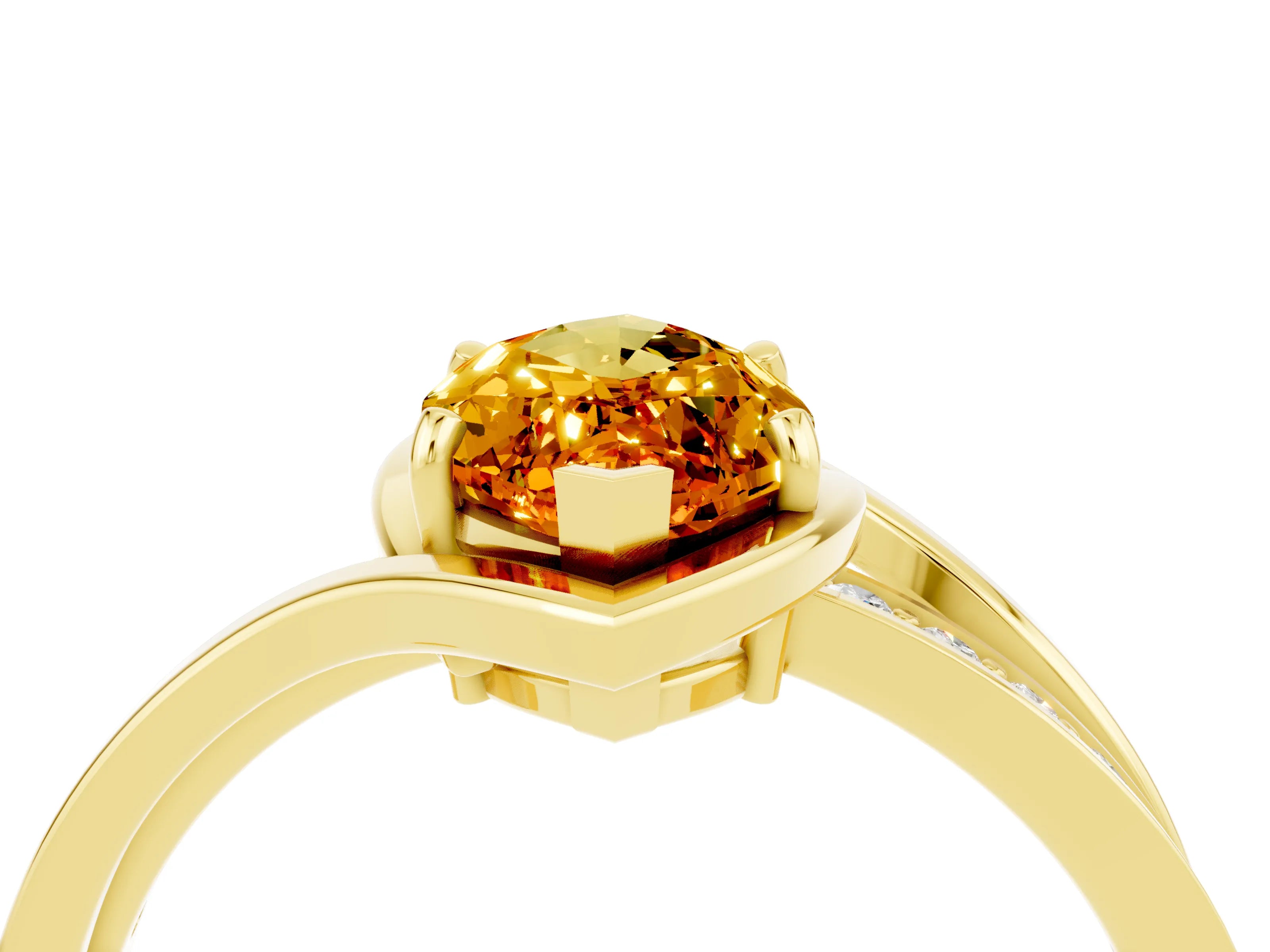 Yellow gold Marquise Cut Citrine Solitaire Ring with Split Shank and Prong Setting_4