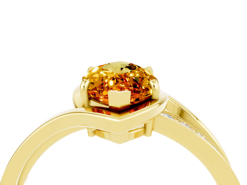 Yellow gold Marquise Cut Citrine Solitaire Ring with Split Shank and Prong Setting_4