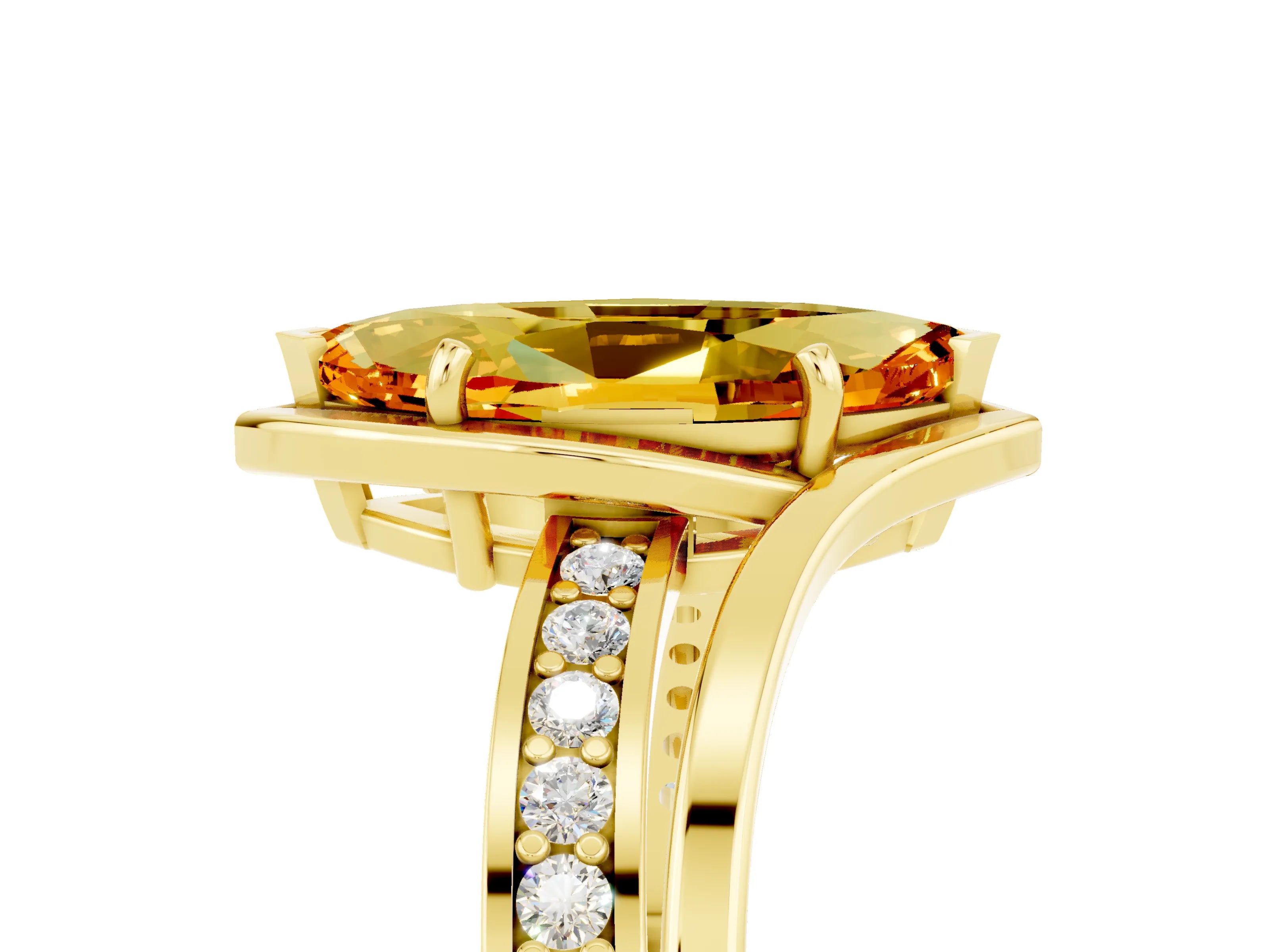 Yellow gold Marquise Cut Citrine Solitaire Ring with Split Shank and Prong Setting_5