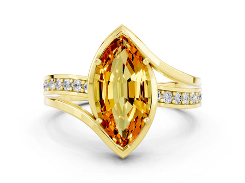 Yellow gold Marquise Cut Citrine Solitaire Ring with Split Shank and Prong Setting