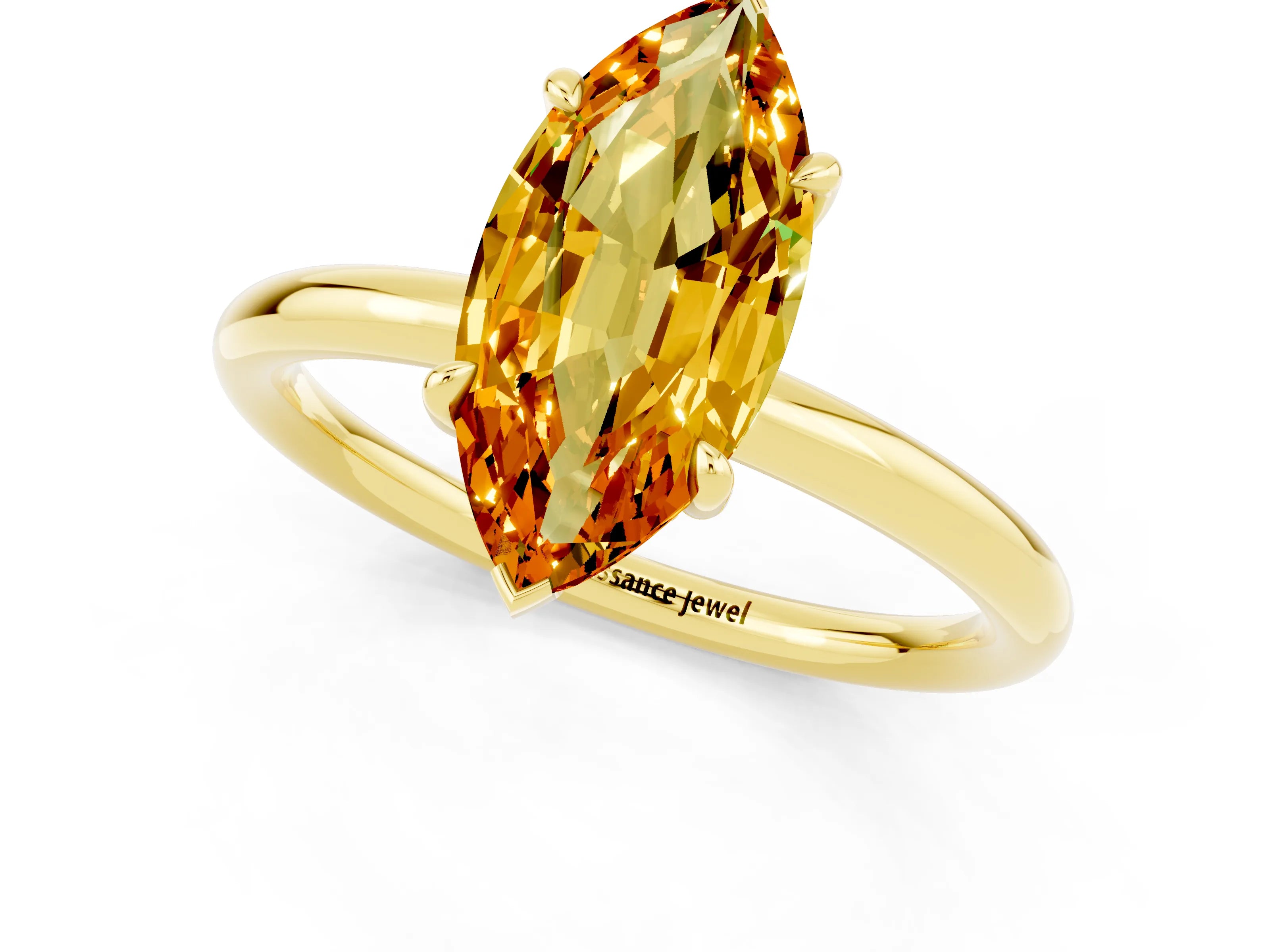 Yellow gold Marquise Cut Citrine Solitaire Ring with Thin Band and Four-Prong Setting_13