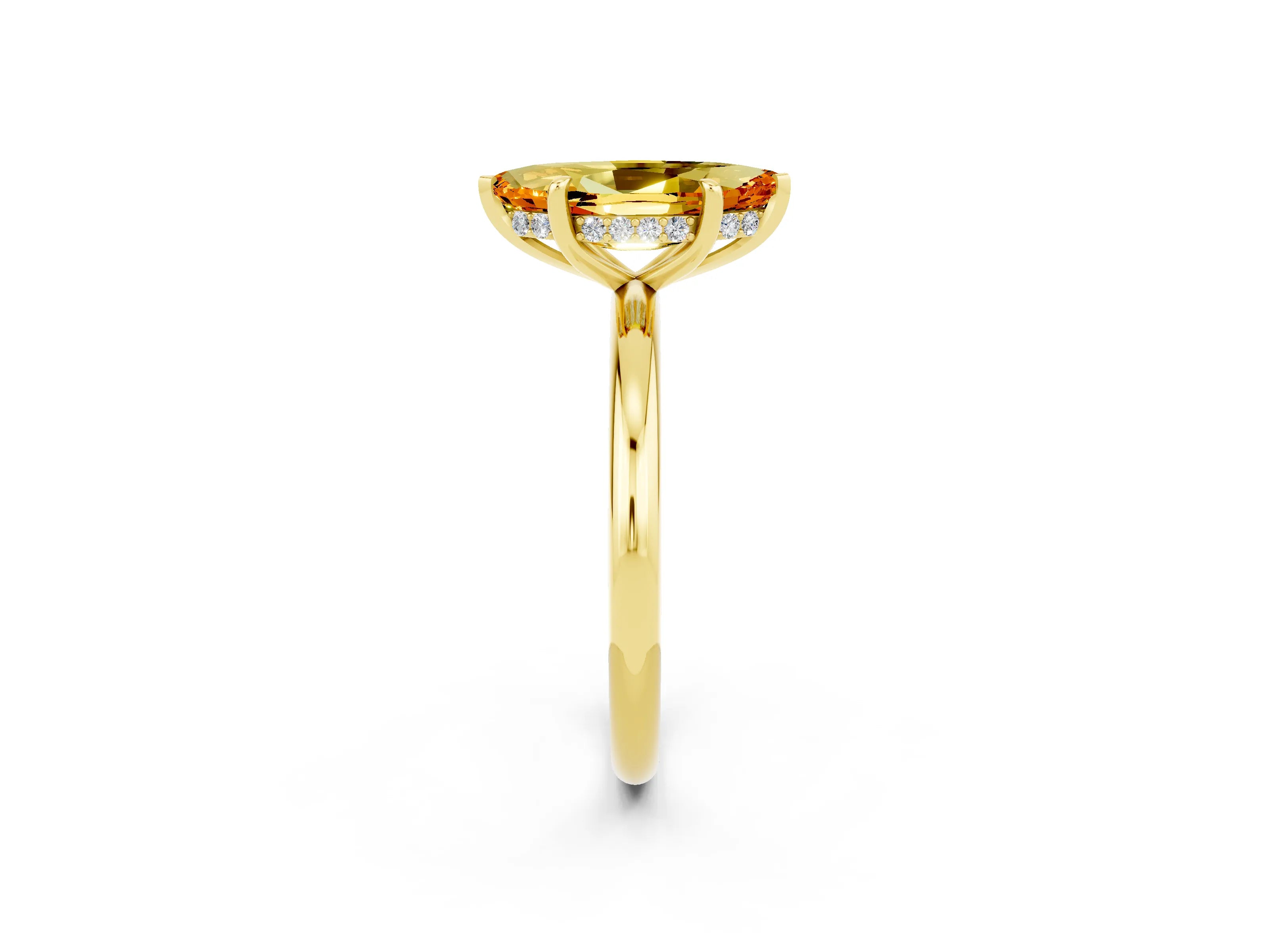 Yellow gold Marquise Cut Citrine Solitaire Ring with Thin Band and Four-Prong Setting_14