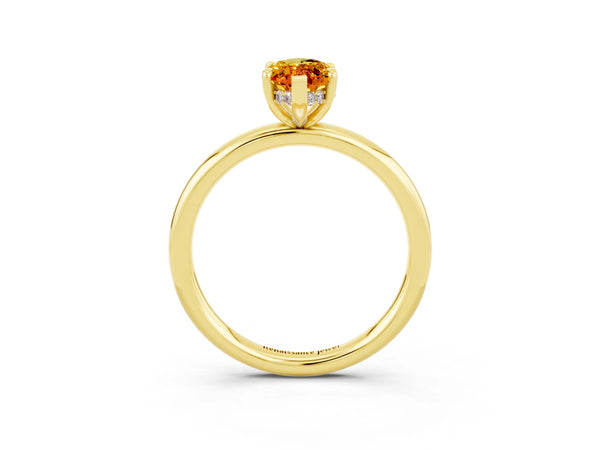 Yellow gold Marquise Cut Citrine Solitaire Ring with Thin Band and Four-Prong Setting