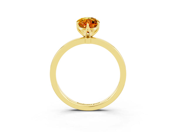 Yellow gold Marquise Cut Citrine Solitaire Ring with Thin Band and Prong Setting