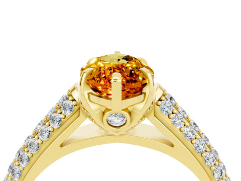 Yellow gold Marquise Cut Citrine Solitaire Ring with Three-Row Pavé Band and Four-Prong Setting_16