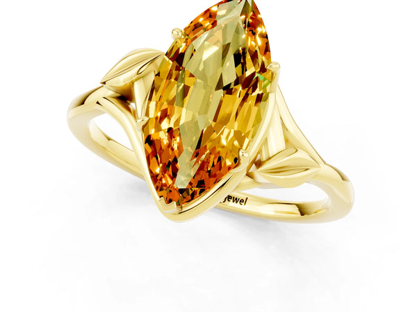 Yellow gold Marquise Cut Citrine Solitaire Ring with Twist Band and Four-Prong Setting