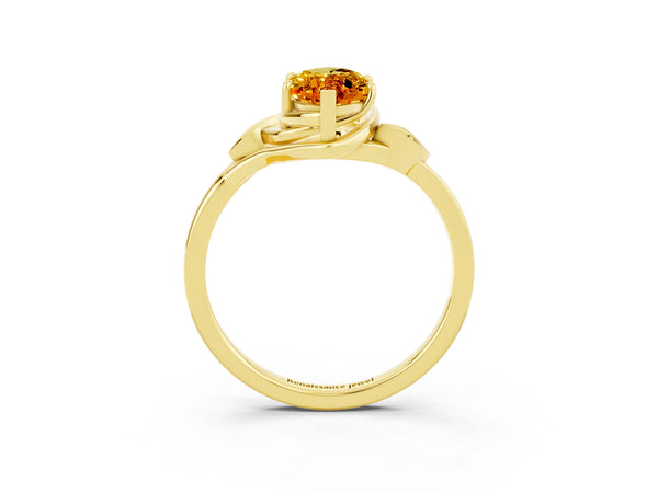 Yellow gold Marquise Cut Citrine Solitaire Ring with Twist Band and Four-Prong Setting