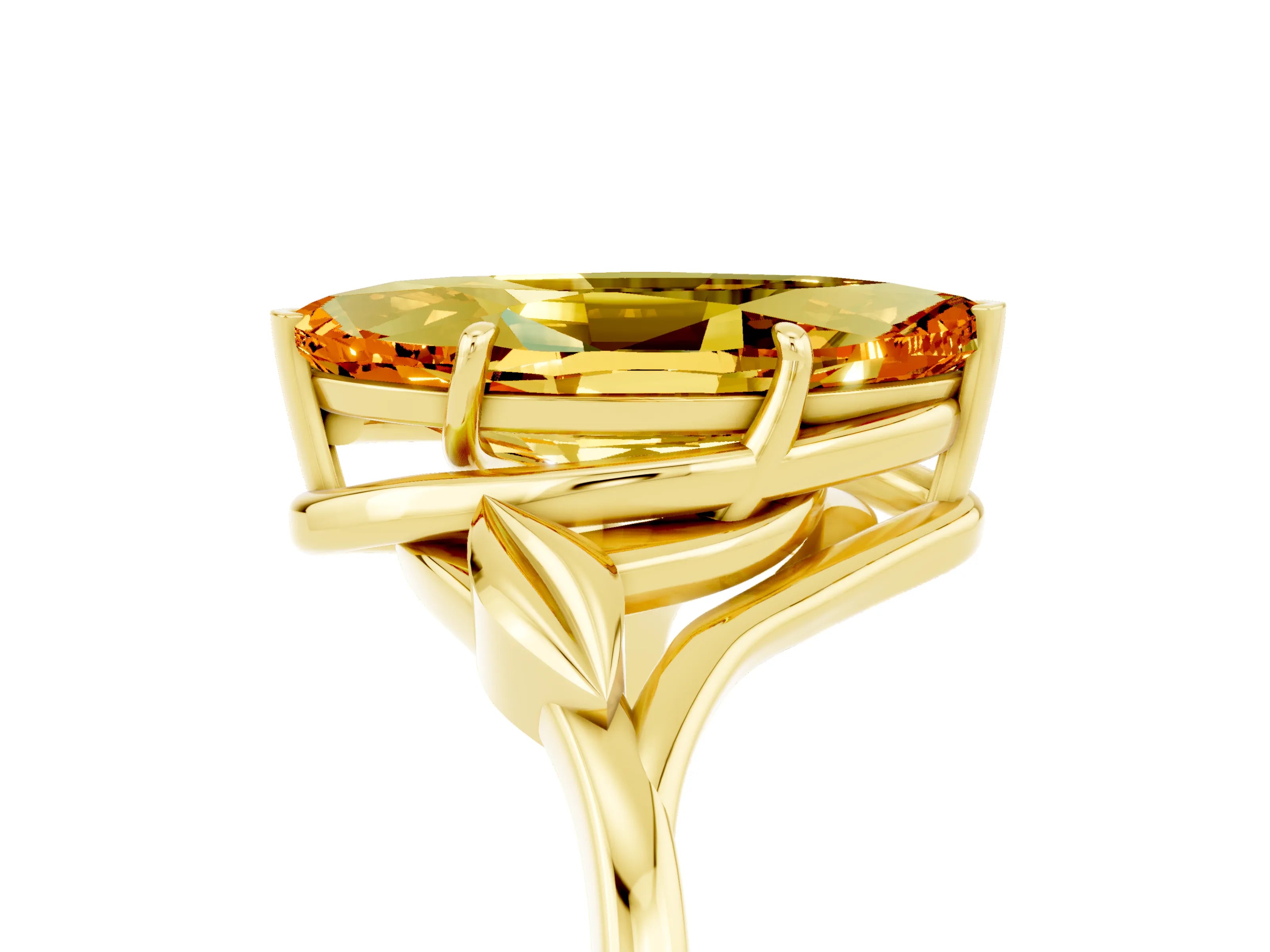 Yellow gold Marquise Cut Citrine Solitaire Ring with Twist Band and Four-Prong Setting_29