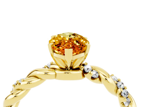 Yellow gold Marquise Cut Citrine Solitaire Ring with Twisted Band and Pavé Accents_4