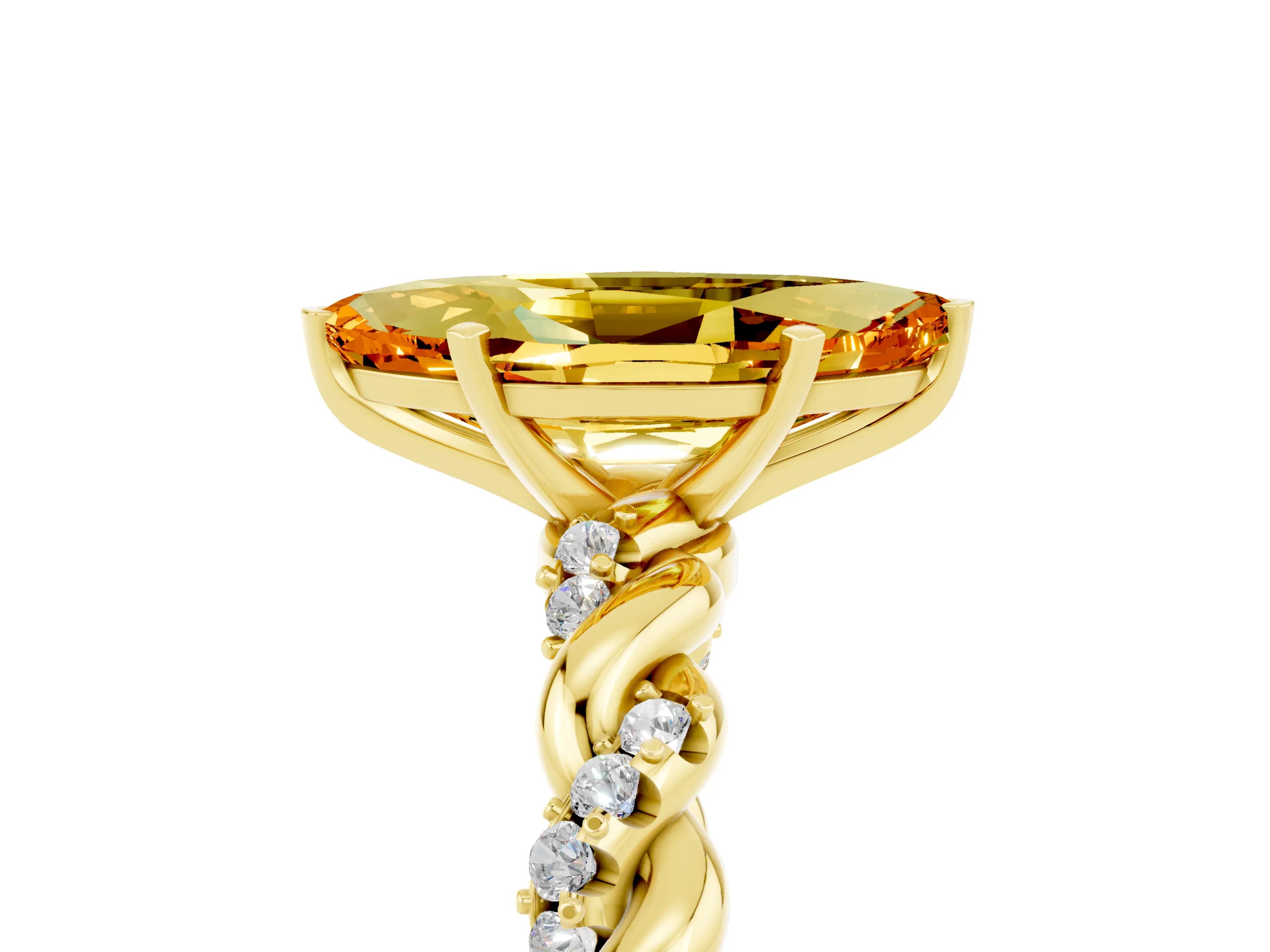 Yellow gold Marquise Cut Citrine Solitaire Ring with Twisted Band and Pavé Accents_5