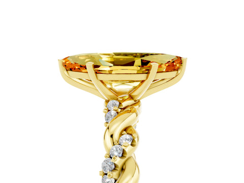 Yellow gold Marquise Cut Citrine Solitaire Ring with Twisted Band and Pavé Accents_5