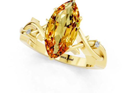 Yellow gold Marquise Cut Citrine Solitaire Ring with Twisted Band and Prong Setting_1