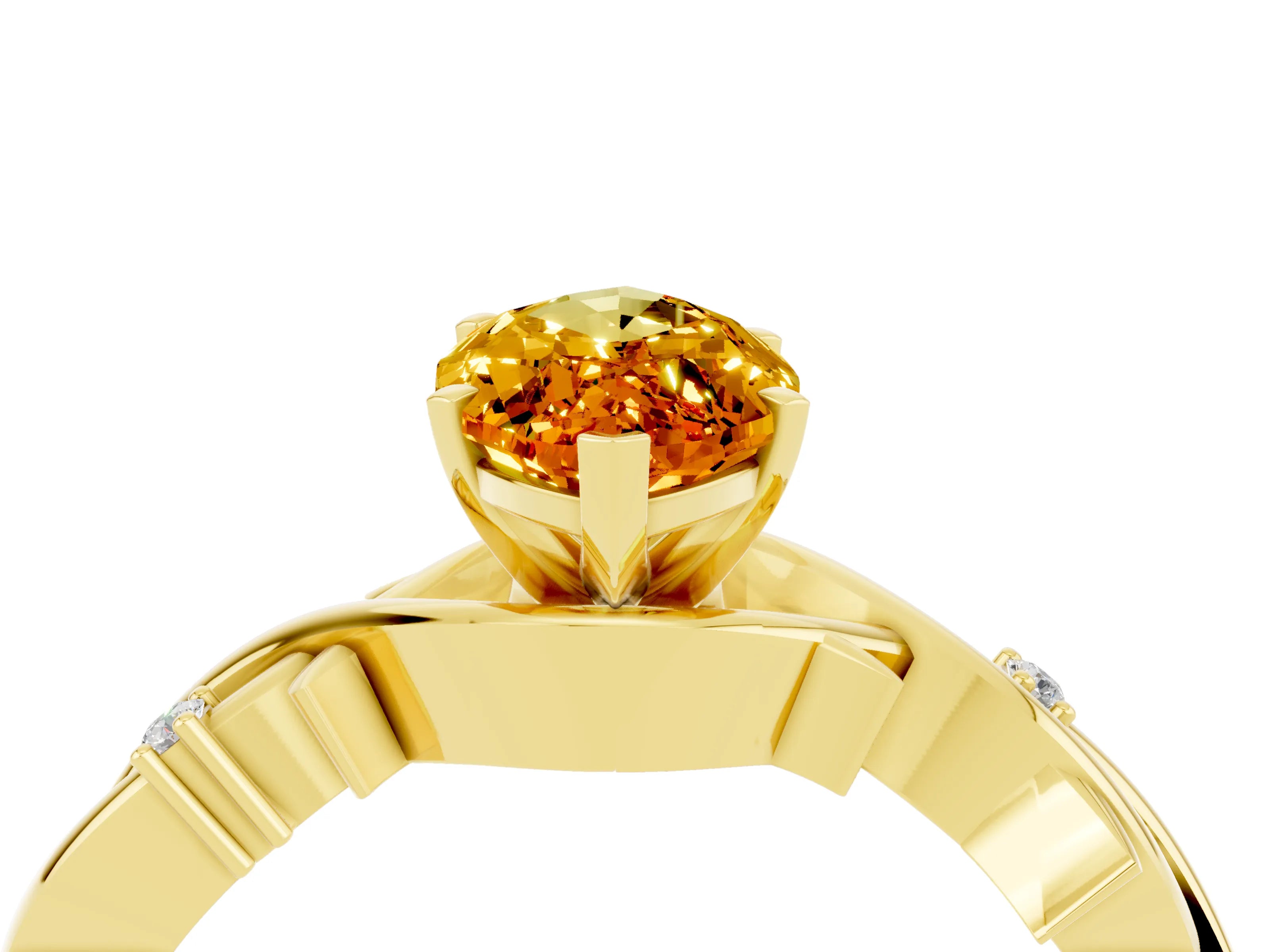 Yellow gold Marquise Cut Citrine Solitaire Ring with Twisted Band and Prong Setting_4