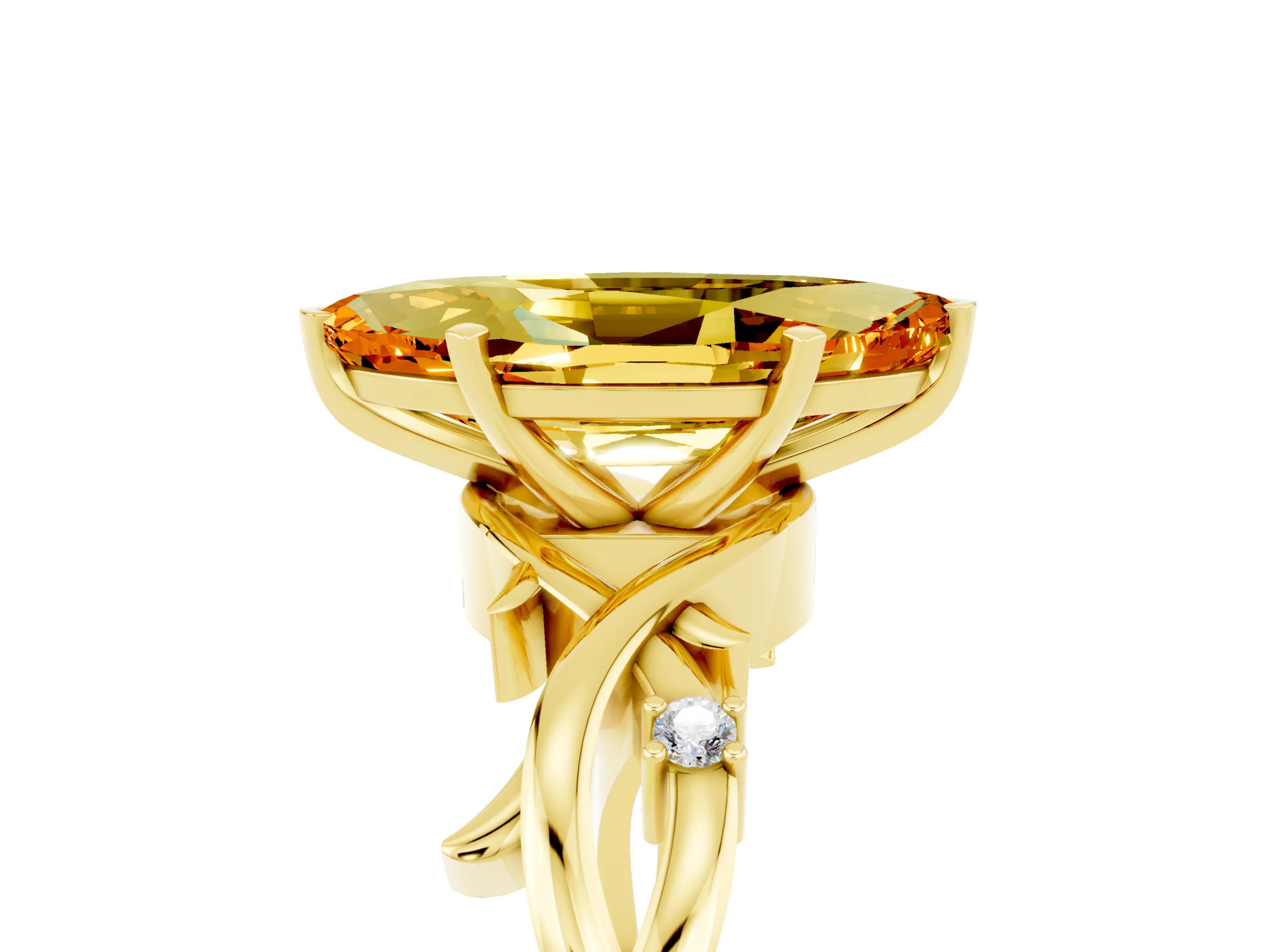Yellow gold Marquise Cut Citrine Solitaire Ring with Twisted Band and Prong Setting_5