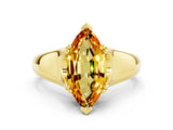 Yellow gold Marquise Cut Citrine Solitaire Ring with Wide Band and Prong Setting