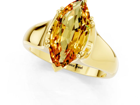 Yellow gold Marquise Cut Citrine Solitaire Ring with Wide Band and Prong Setting_1