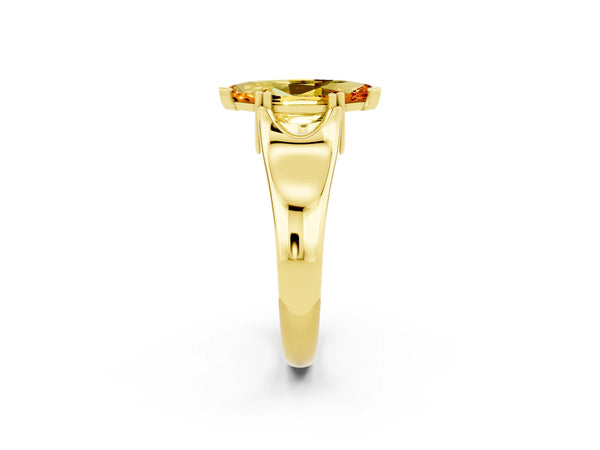 Yellow gold Marquise Cut Citrine Solitaire Ring with Wide Band and Prong Setting