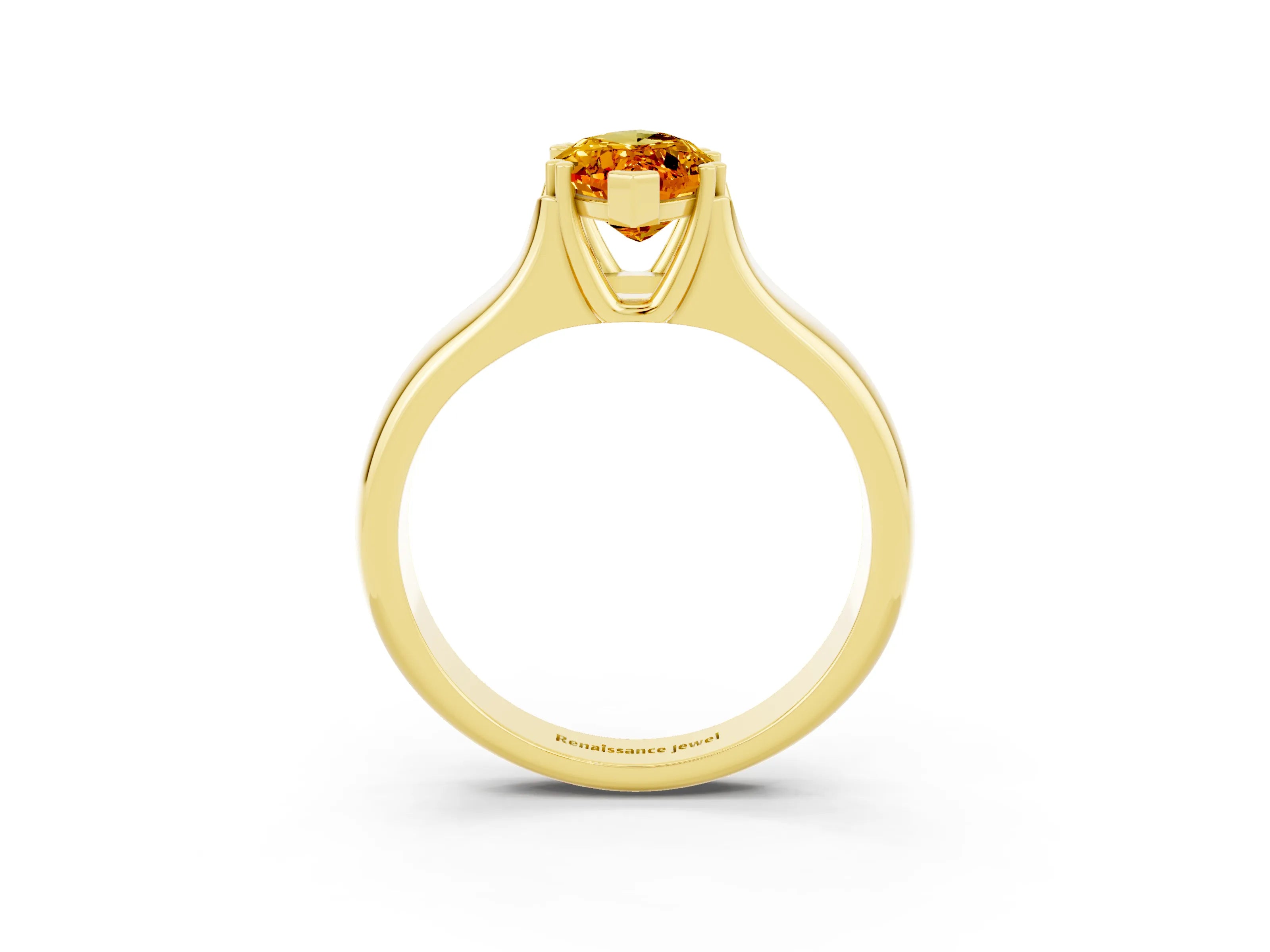 Yellow gold Marquise Cut Citrine Solitaire Ring with Wide Band and Prong Setting_3