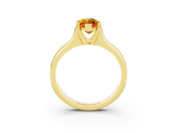 Yellow gold Marquise Cut Citrine Solitaire Ring with Wide Band and Prong Setting