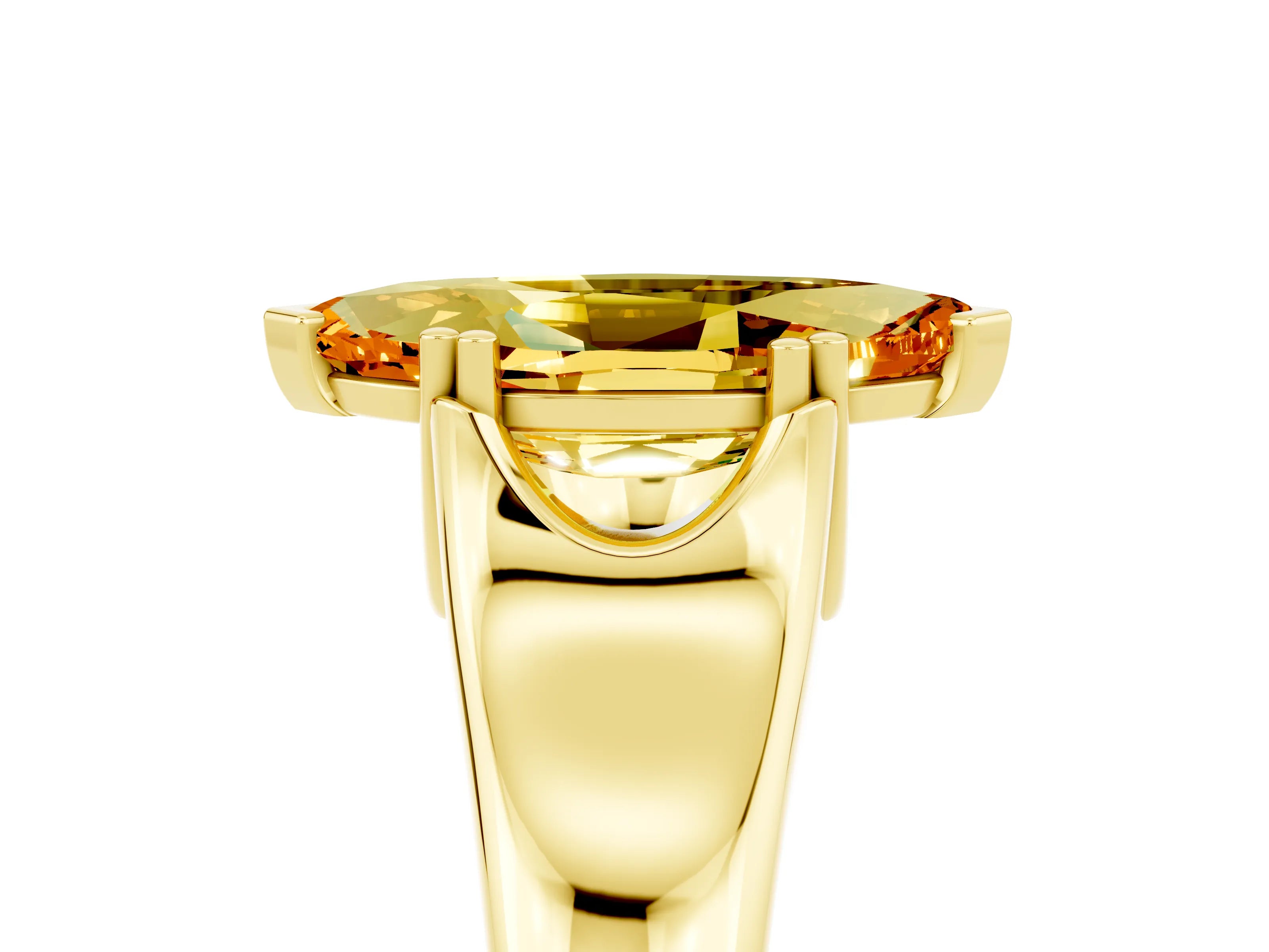 Yellow gold Marquise Cut Citrine Solitaire Ring with Wide Band and Prong Setting_5