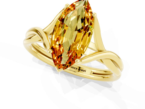 Yellow gold Marquise Cut Citrine Solitaire Twist Band Prong Setting Ring_37