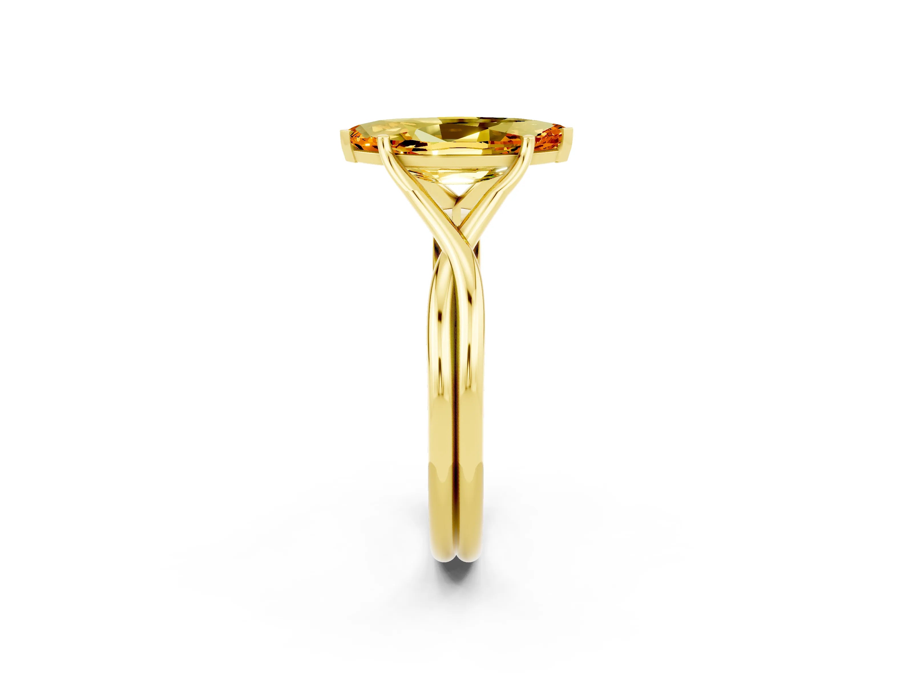 Yellow gold Marquise Cut Citrine Solitaire Twist Band Prong Setting Ring_38