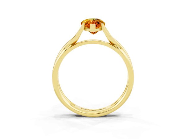 Yellow gold Marquise Cut Citrine Solitaire Twist Band Prong Setting Ring